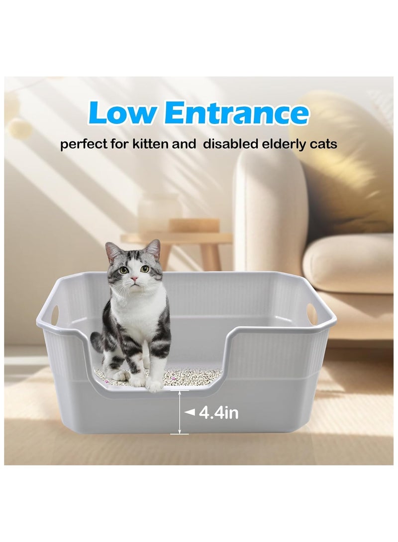 Large Open Cat Litter Box Low Entry,High Sided Cat Litter Pan Anti-Splashing Grey Cat Litter Box Plastic Litter Box with High Sides Easy Clean - Image 3