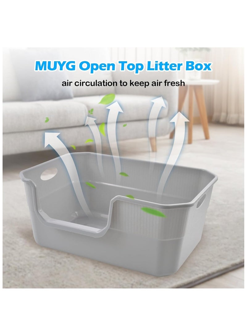 Large Open Cat Litter Box Low Entry,High Sided Cat Litter Pan Anti-Splashing Grey Cat Litter Box Plastic Litter Box with High Sides Easy Clean - Image 4