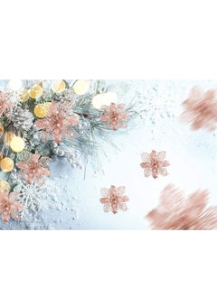 Excefore Glitter Poinsettia Flowers 10 Pieces Tree Ornaments Artificial for Wedding Wreath Decoration (Rose Gold)  - Image 3