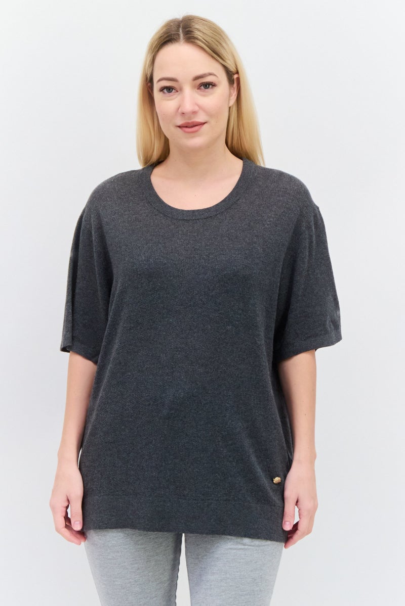 SKECHERS Women Sportwear Fit Textured Training Sweatshirt, Charcoal Gray - Image 1