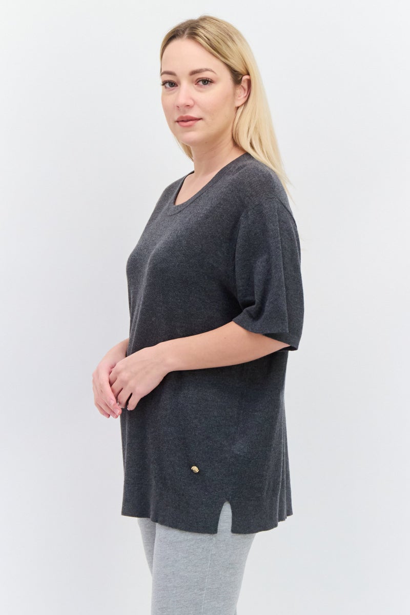 SKECHERS Women Sportwear Fit Textured Training Sweatshirt, Charcoal Gray - Image 3