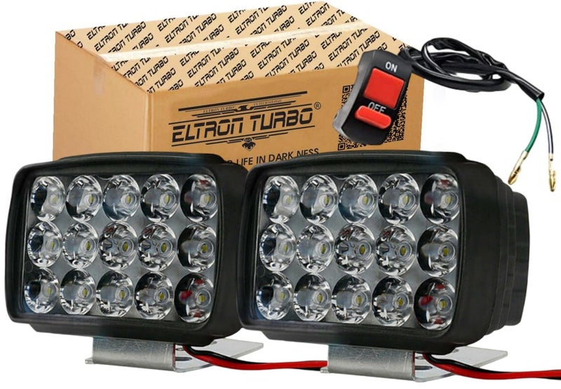 ELTRON TURBO ELT5412X20 Original Imported 12V DC Power 15 LED Fog Light, Waterproof Head Lamp, Bar Light Universal For All Motorcycle,Bikes, Scooty (Pack of 2, Free On/Off Switch, White) - Image 1