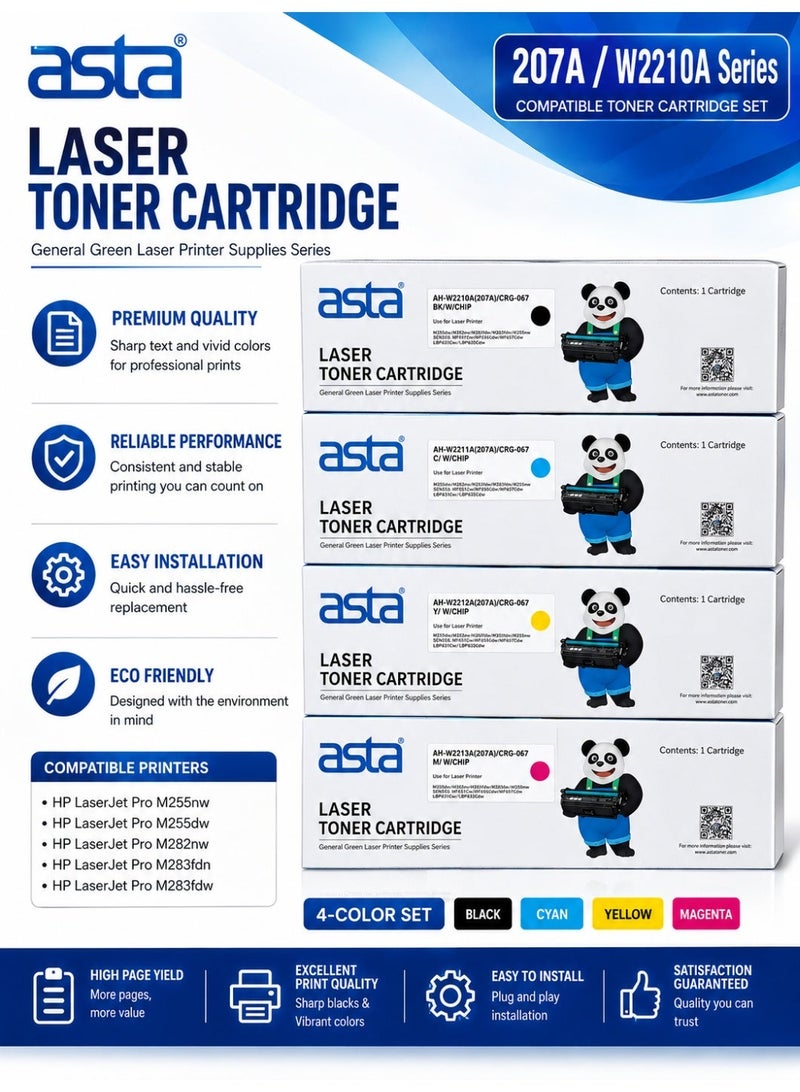ASTA Compatible HP 207A Toner Cartridge Set Replacement for HP W2210A, W2211A, W2212A, W2213A – Black, Cyan, Yellow & Magenta – Works with HP Color LaserJet Pro M255nw, M255dw, M282nw, M283fdn, M283fdw Printers - Image 1