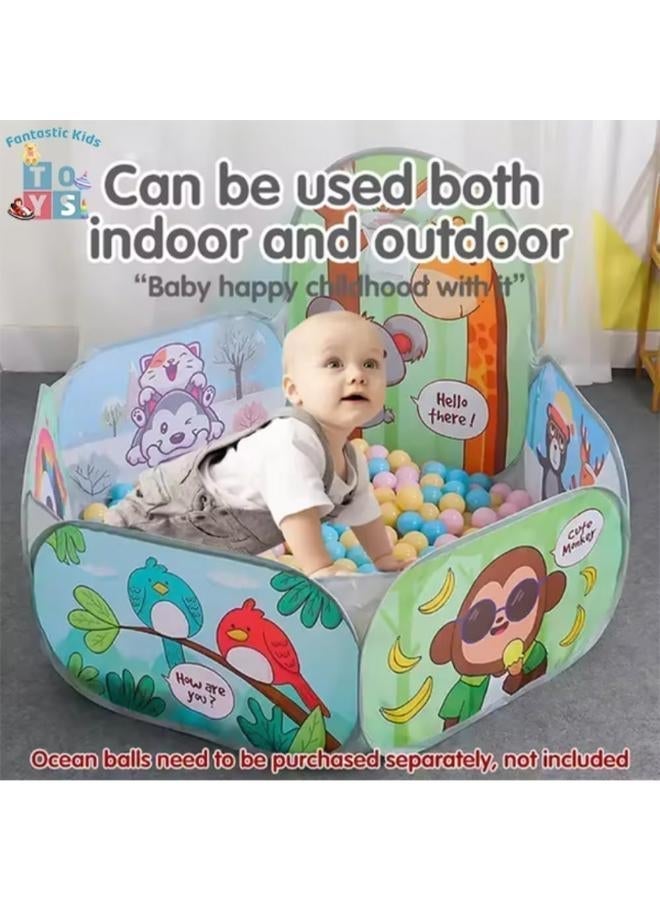 Happy Kiddo Kids Pop-Up Ball Pit Tent with Basketball Hoop - Portable Toddler Play Tent with Cute Cartoon Animal Graphics - Indoor and Outdoor Interactive Ball Pool for Baby Boys and Girls (Balls Not Included) - Image 3