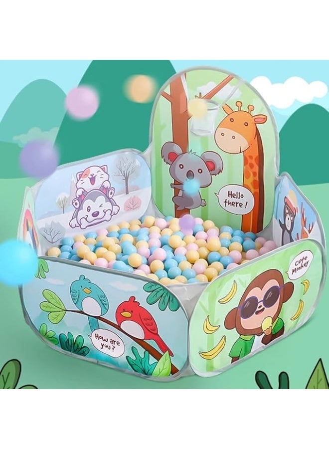 Happy Kiddo Kids Pop-Up Ball Pit Tent with Basketball Hoop - Portable Toddler Play Tent with Cute Cartoon Animal Graphics - Indoor and Outdoor Interactive Ball Pool for Baby Boys and Girls (Balls Not Included) - Image 5