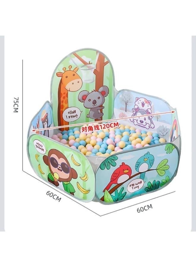 Happy Kiddo Kids Pop-Up Ball Pit Tent with Basketball Hoop - Portable Toddler Play Tent with Cute Cartoon Animal Graphics - Indoor and Outdoor Interactive Ball Pool for Baby Boys and Girls (Balls Not Included) - Image 2