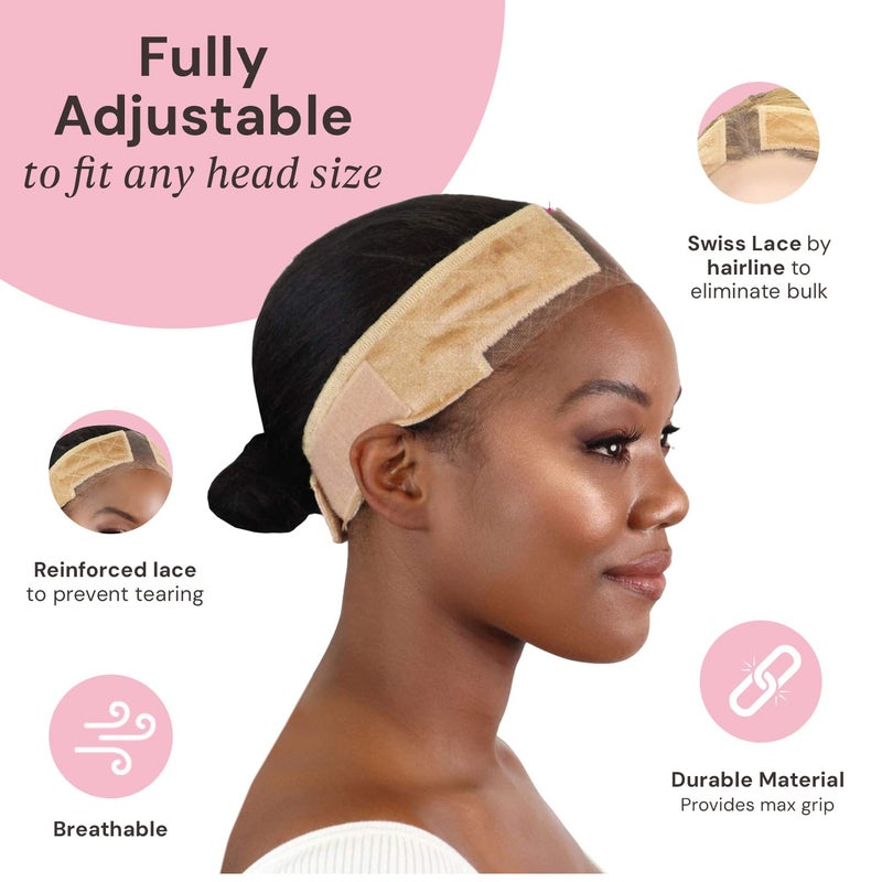 MILANO COLLECTION Wigrip, Premium Lace Wig Band for Women, Fully Adjustable & Reinforced Lace Wig Grip Band by Hairline, Comfortable and Secure Glueless Velvet Headband, Nude - Image 3