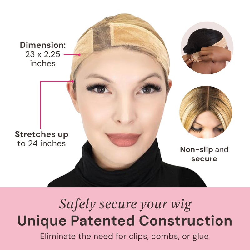 MILANO COLLECTION Wigrip, Premium Lace Wig Band for Women, Fully Adjustable & Reinforced Lace Wig Grip Band by Hairline, Comfortable and Secure Glueless Velvet Headband, Nude - Image 4