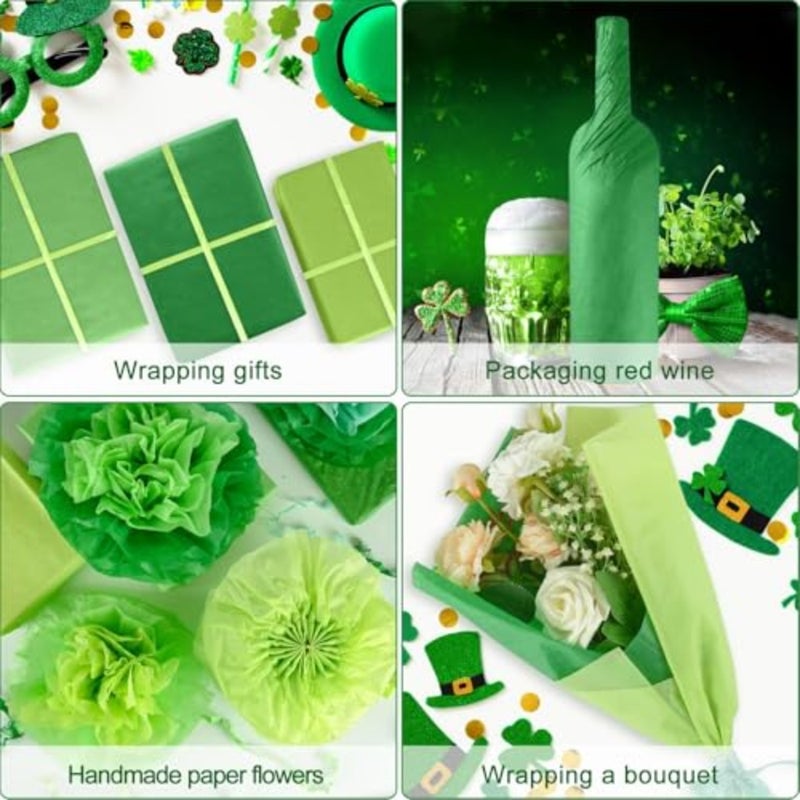 Assorted Green Tissue Paper Set 60 Sheets Gift Wrap Paper Tissue Art Paper 3 Colors for Saint Patrick's Day DIY Arts and Crafts Birthday Easter Wedding Holiday Party Decoration - Image 4