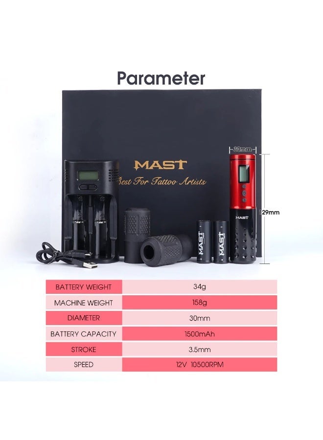 Mast Tattoo Machine and Needles Wireless Tattoo Pen - Mast Lancer Wireless Rotary Tattoo Pen Machine | Professional Cordless Tattoo Gun with LED Display, 1900mAh Rechargeable Battery, Adjustable Voltage & Cartridge Needle Compatibility - Image 4