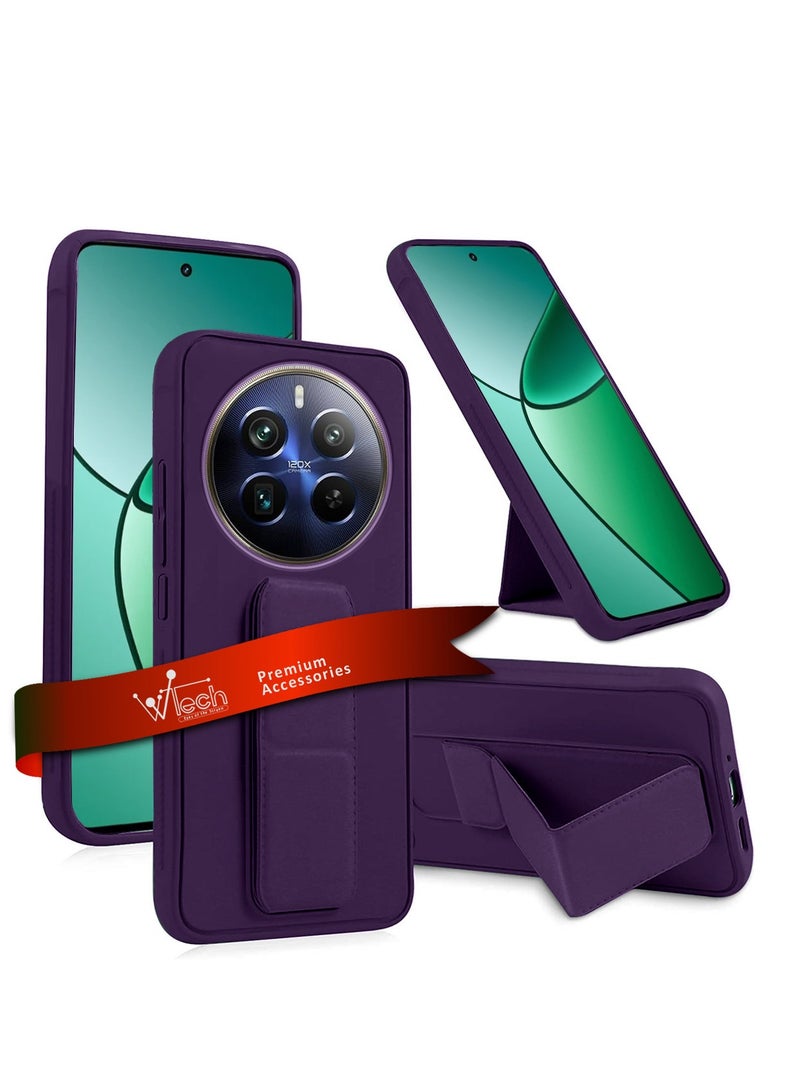 Wtech Hand Grip Foldable Magnetic Kickstand Wrist Strap Finger Grip With Built-In Iron Case Cover For Realme 12+ / 12 Plus 5G 2024 Eggplant Purple - Image 1
