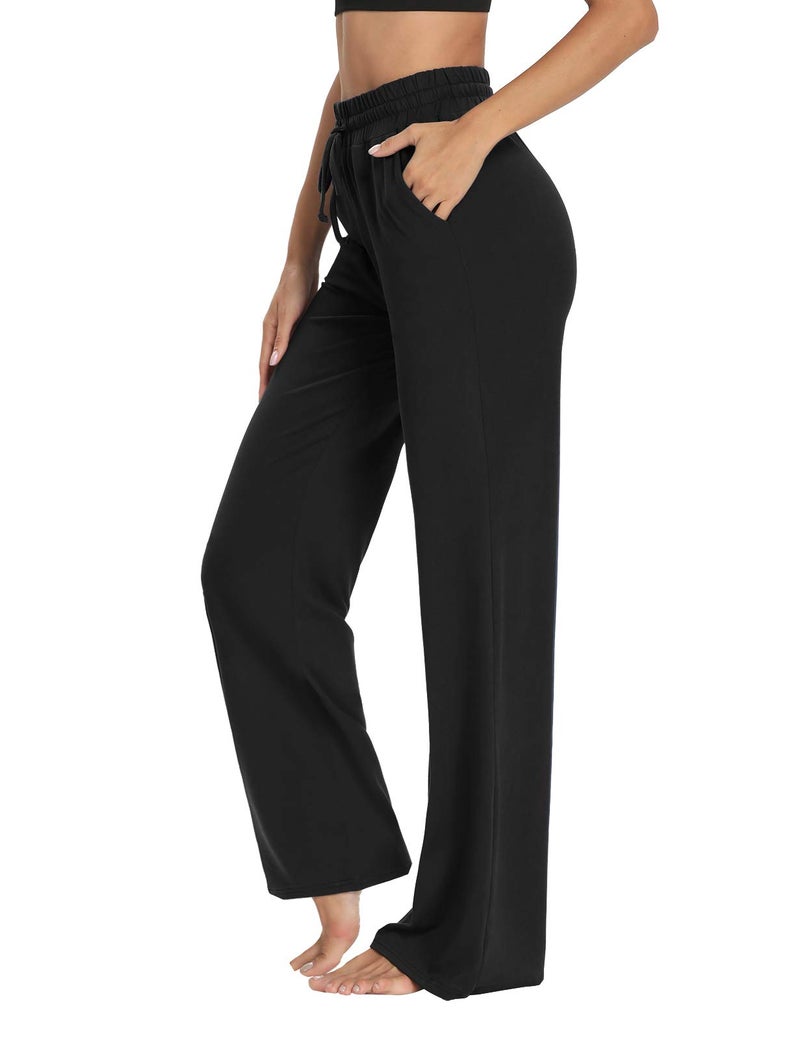 Sarin Mathews Womens Yoga Sweatpants Wide Leg Lounge Pajamas Pants Comfy Drawstring Workout Joggers Pants with Pockets Black S - Image 2