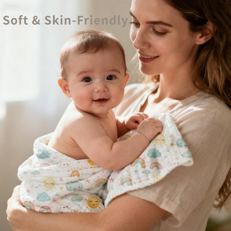 CoolaPeach Muslin Swaddle Blankets 6-Layer Cotton Baby Blankets for Boys & Girls 43"X43"Inches Receiving Blankets,Soft Skin-Friendly Baby Crib Blanket,Breathable Quilt Bedspread(Sunny) - Image 5