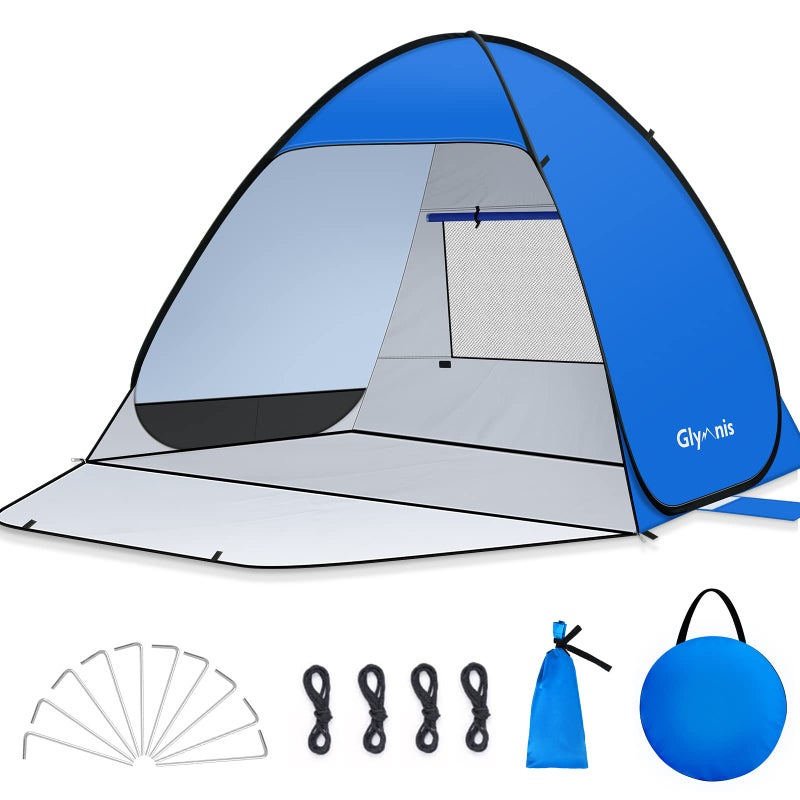 Glymnis Pop Up Beach Tent Instant Portable Sun Shade Shelter (L) 3-4 Persons UPF 50+ with Extendable Floor Zipper Door Automatic Easy Up Tent - Image 1