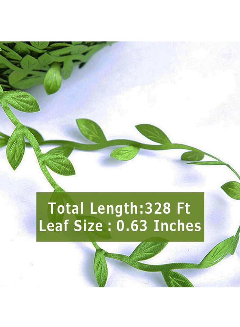 328 Ft Leaf Ribbon,Artificial Vines Leaves String Trim Ribbon Wild Jungle Botanical Greenery for Baby Shower Party Wedding Home Wreaths & DIY Craft - Image 2