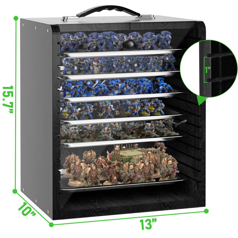 WELIDAY Miniature Storage Case for Collectibles Miniatures, Wooden Display Cases with 6 Trays, Miniature Display Case Miniatures Transport Case (Black) - Image 2