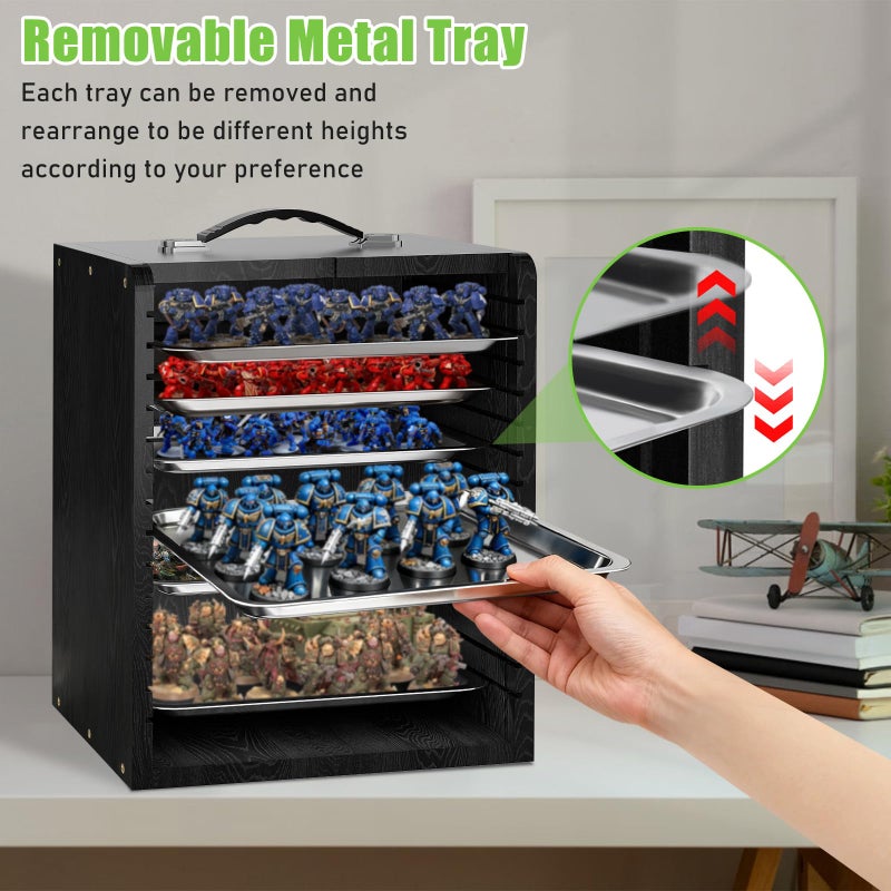WELIDAY Miniature Storage Case for Collectibles Miniatures, Wooden Display Cases with 6 Trays, Miniature Display Case Miniatures Transport Case (Black) - Image 4