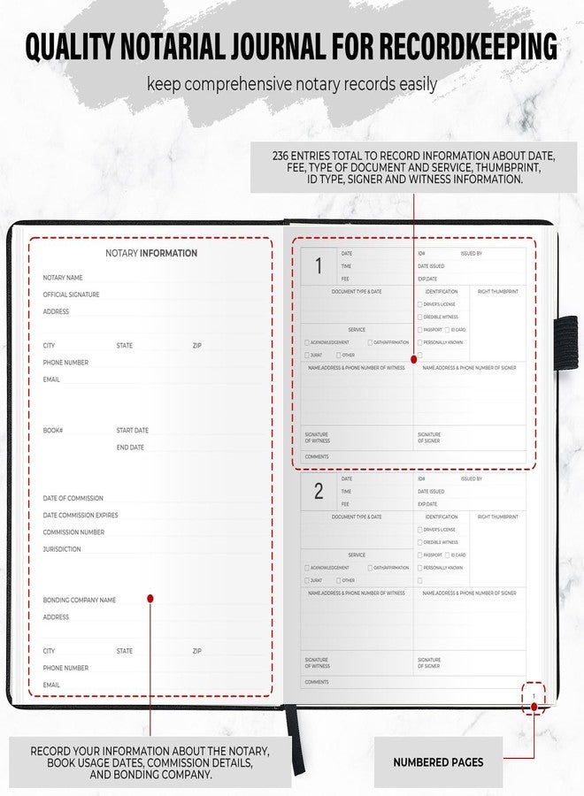 molekaus Notary Journal Log Book Notary Log Book Notary Public Journal for Notarial Acts with 236 Notarial Record Entries 120gsm Numbered Pages 7"X10" (Black) - Image 2