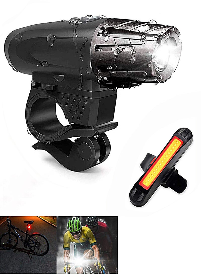 CAFELE Cycling Light Kit USB Rechargeable Bike Light Tail Light Bike Rear Tail Light Ultra Bright IP65 Waterproof LED Cycle Safety Lights Bicycle Front Headlight with Tail Light For All Bikes Hybrid Road MTB - Image 1