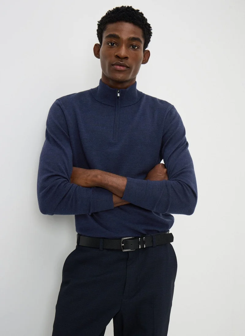 ماتلان Navy Merino Wool 1/4 Zip Jumper