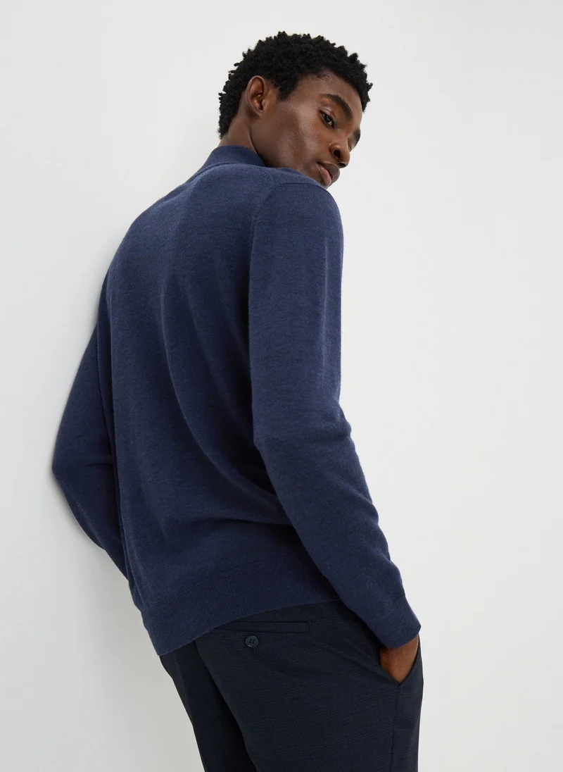 ماتلان Navy Merino Wool 1/4 Zip Jumper