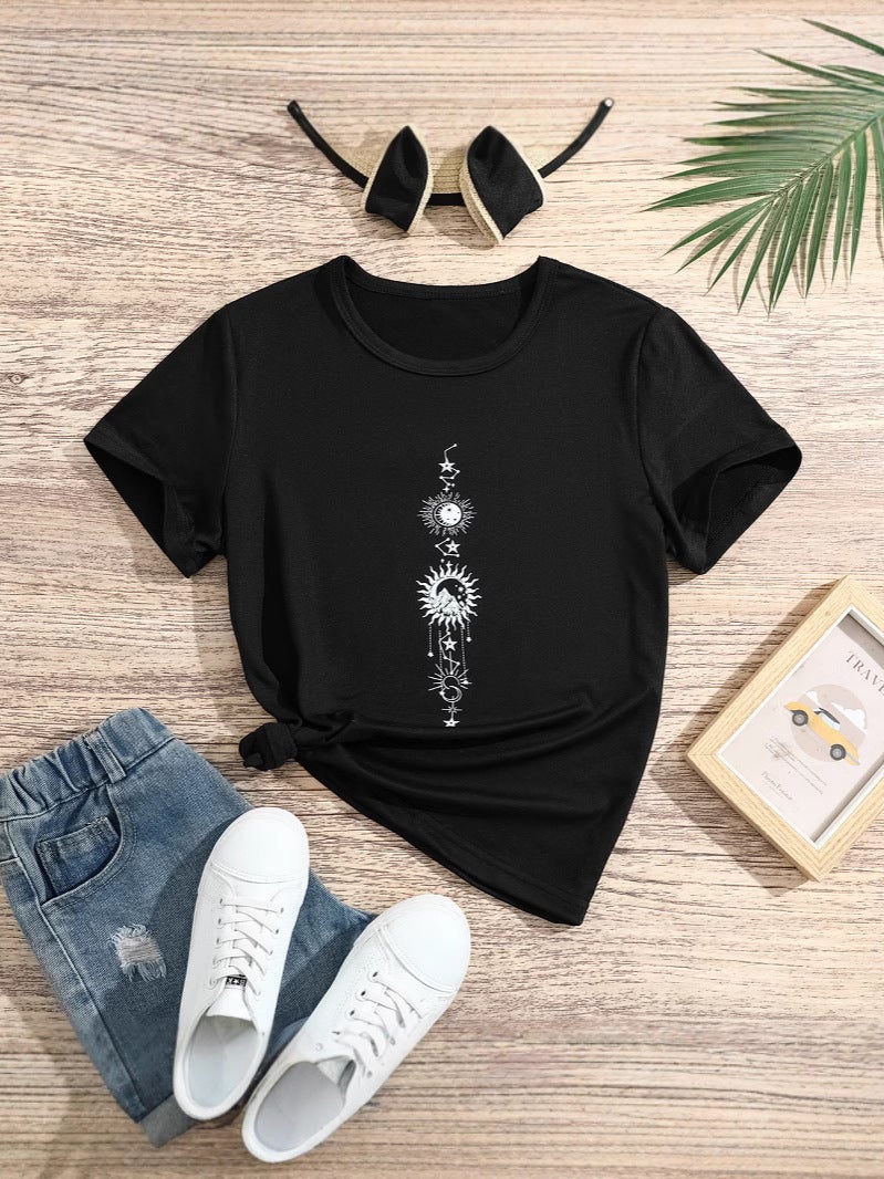 Children'S New Summer Short-Sleeved Top Casual Outer Wear T-Shirt Cotton Comfortable Supply Flower - Image 4