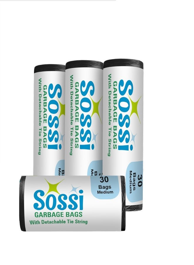 SOSSI أكياس قمامة SOSSI للنفايات اليومية، أكياس قمامة، أكياس قمامة للنفايات الجافة والرطبة | أسود متوسط الحجم - 19 × 21 بوصة، 30 كيسًا/لفة (عبوة من 4) - Image 1