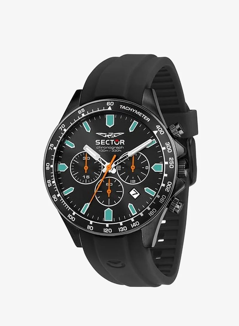 Sector 230 Collection Men's Chronograph Analog Watch - Black Matt Dial, 43mm Stainless Steel Case, Black Silicone Strap, Quartz, 100M Water Resistant - R3271661033
