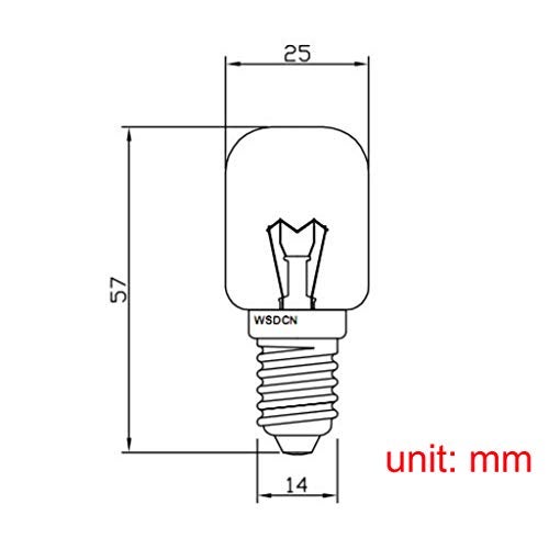 WSDCN.COM 2 Pack, Fulfilled by Amazon, WSDCN E14 T25 25W 120V 120 Volt 125V 110V~130V Oven Light Bulb Heat Resistant Bulb 300'C - Image 4