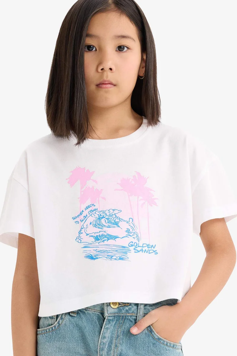 ديفاكتو Girl Crew Neck Printed Short Sleeve T-Shirt
