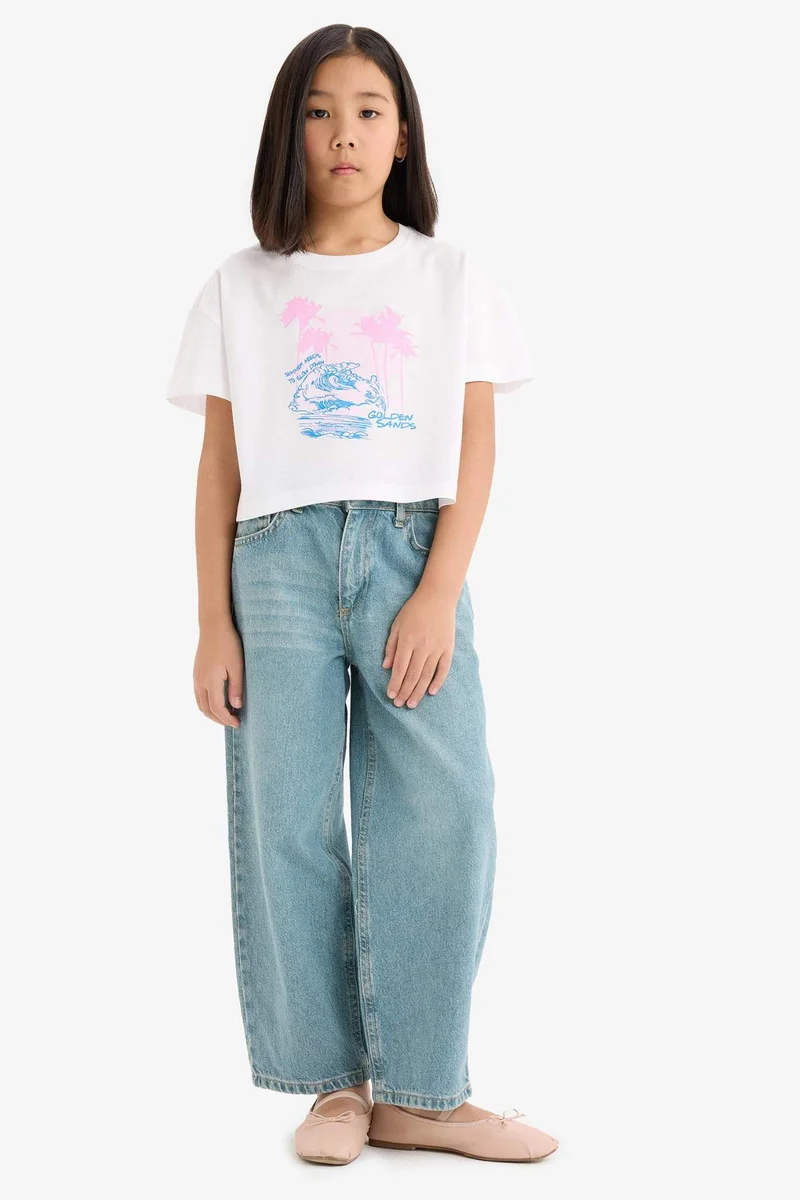 ديفاكتو Girl Crew Neck Printed Short Sleeve T-Shirt