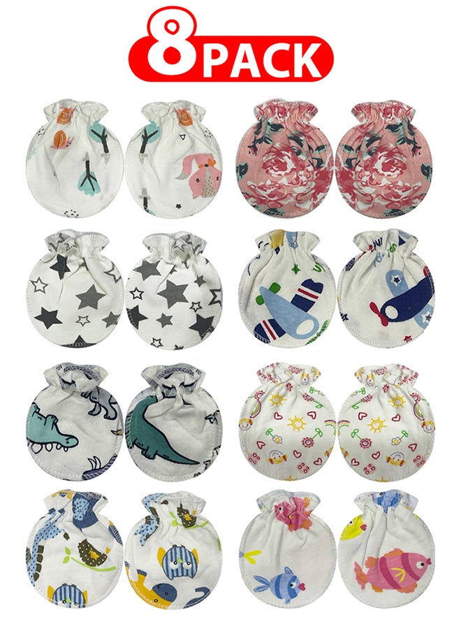 MARGOUN 8 عبوات قفازات حديثي الولادة مضادة للخدش قفازات للأطفال بدون خدش قفازات للأطفال من 0-6 أشهر للأولاد والبنات متعددة الألوان - Image 1