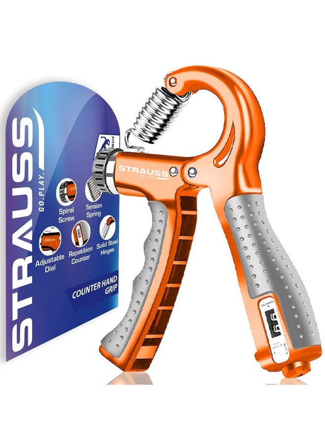 STRAUSS Adjustable Hand Grip With Counter | Adjustable Resistance (10Kg - 60Kg) | Hand Gripper For Home & Gym Workouts | Ideal For Forearm Hand Exercises & Strength Building For Men & Women,(Orange) - Image 1