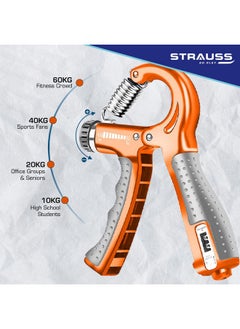 Strauss Adjustable Hand Grip with Counter | Adjustable Resistance (10KG - 60KG) | Hand Gripper for Home & Gym Workouts | Ideal for Forearm Hand Exercises & Strength Building for Men & Women,(Orange) - pzsku/ZE49614467C426E9AC313Z/45/_/1737806026/25deac1c-3420-4787-98f3-05aad5f4ec85