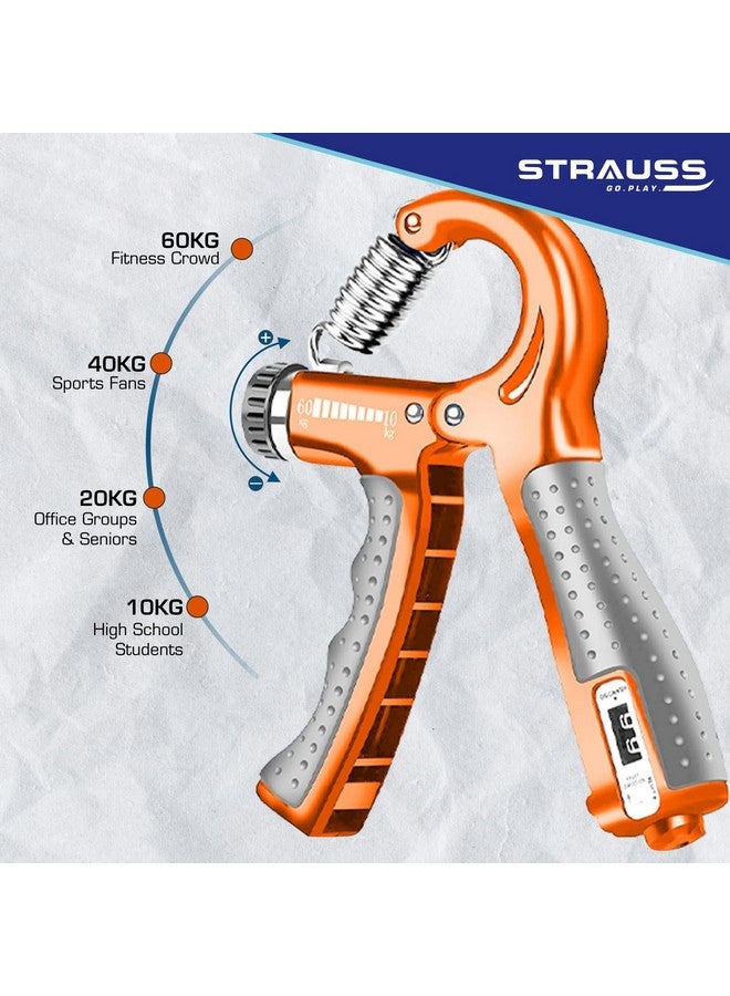 STRAUSS Adjustable Hand Grip With Counter | Adjustable Resistance (10Kg - 60Kg) | Hand Gripper For Home & Gym Workouts | Ideal For Forearm Hand Exercises & Strength Building For Men & Women,(Orange) - Image 3