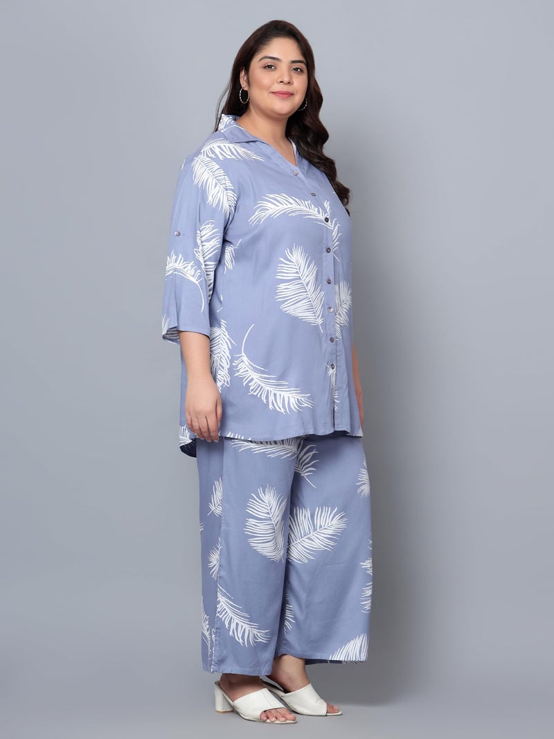 Indietoga Women's Plus Size Longline Shirt and Trouser Co-Ords Set (P10001452_Blue Printed_5XL) - Image 4