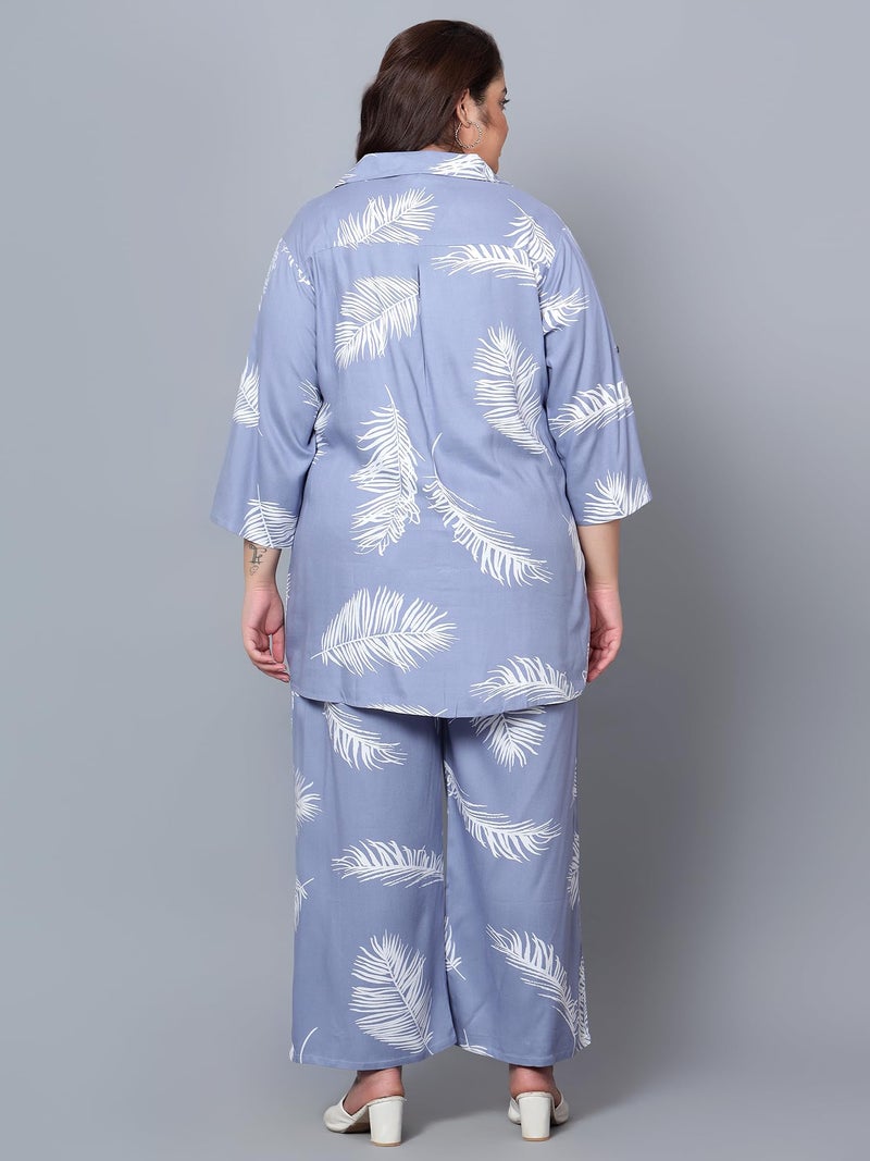 Indietoga Women's Plus Size Longline Shirt and Trouser Co-Ords Set (P10001452_Blue Printed_5XL) - Image 5