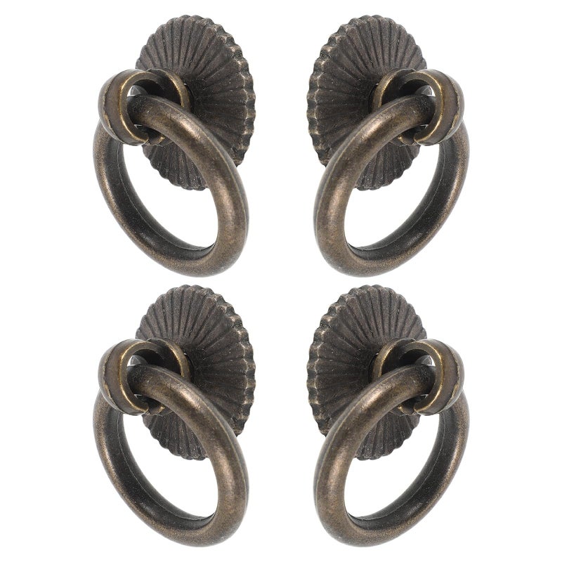 Antique Bronze Alloy Drawer Pull Handles 4pcs Vintage Metal Cabinet Rings Hardware - Image 2