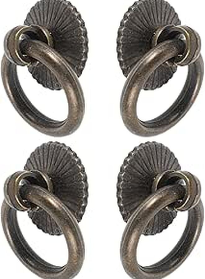 Antique Bronze Alloy Drawer Pull Handles 4pcs Vintage Metal Cabinet Rings Hardware - Image 1