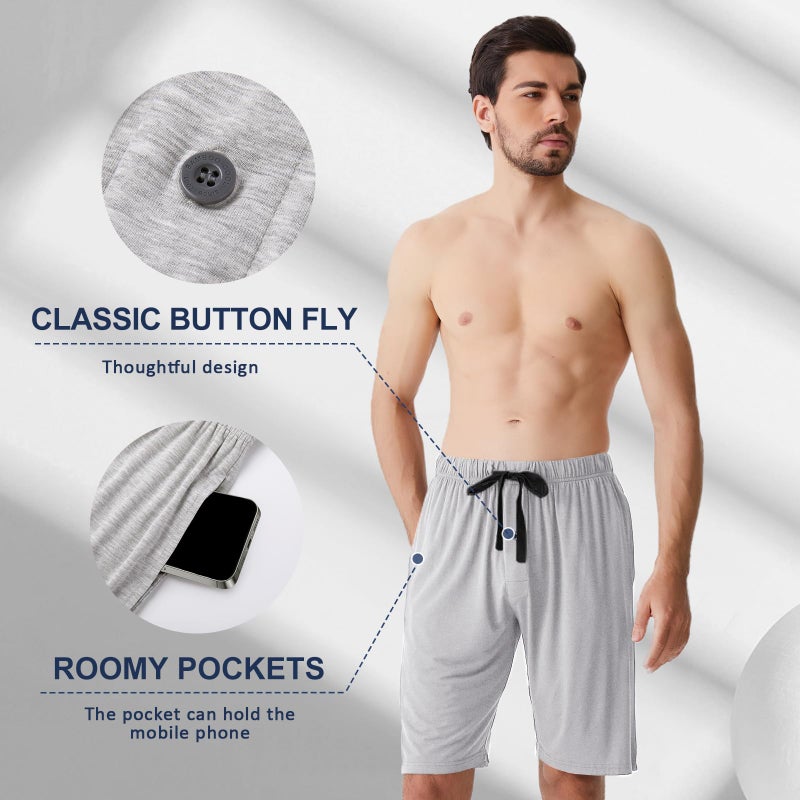 BAMBOO COOL Men's Pajama bottoms Lounge Sleep Shorts Soft Comfortable Breathable Pajamas Shorts with Pockets 2 Pack, X-Large - Image 3