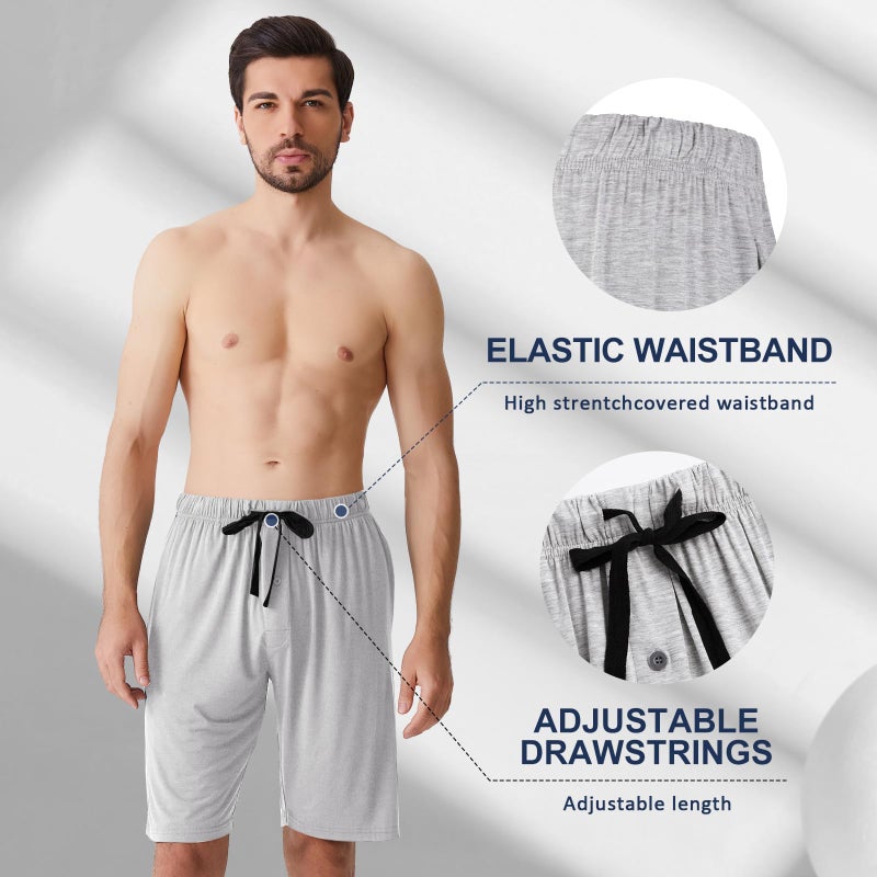BAMBOO COOL Men's Pajama bottoms Lounge Sleep Shorts Soft Comfortable Breathable Pajamas Shorts with Pockets 2 Pack, X-Large - Image 4