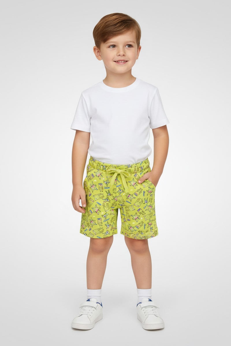 Hamleys H By Hamleys Toddlers Boy Monster Print Basic Shorts, Lime Green - Image 1
