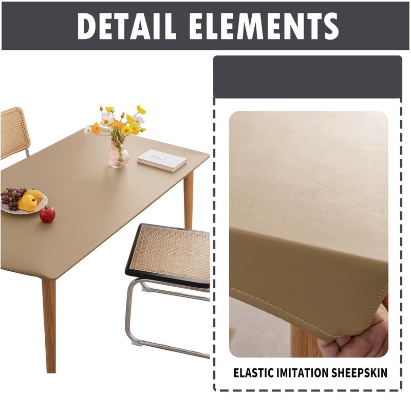 Huierxun PU Stretch Fitted Rectangle Tablecloth with Elastic Edge 35 x 55 Inch Waterproof Oil Proof Table Cloth Wipeable Table Cover for Indoor Outdoor Furniture Protect (Cream Coffee,35"x55") - Image 3