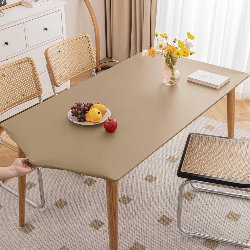 Huierxun PU Stretch Fitted Rectangle Tablecloth with Elastic Edge 35 x 55 Inch Waterproof Oil Proof Table Cloth Wipeable Table Cover for Indoor Outdoor Furniture Protect (Cream Coffee,35"x55") - Image 2