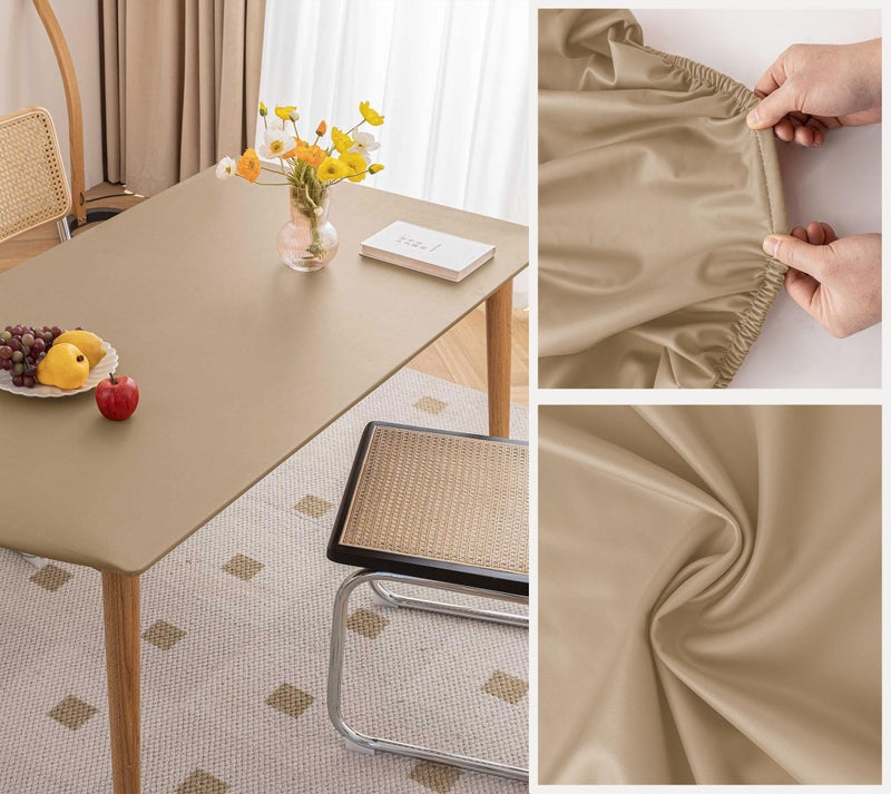 Huierxun PU Stretch Fitted Rectangle Tablecloth with Elastic Edge 35 x 55 Inch Waterproof Oil Proof Table Cloth Wipeable Table Cover for Indoor Outdoor Furniture Protect (Cream Coffee,35"x55") - Image 4