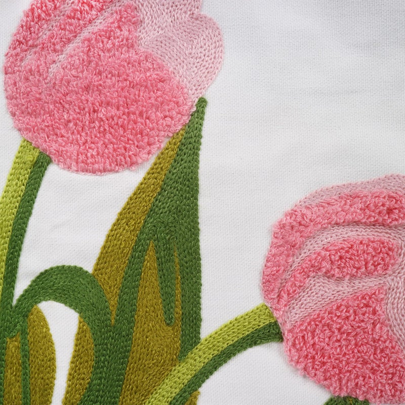 Hodeco Hodeco Embroidery Throw Pillow Cover 18x18 Home Decor Tulip Flower Loop Embroidered Floor Pillow Cover for Couch 100% Cotton Canvas Pillow Case Floral Cushion Cover 45x45cm  Pink Tulip  1 Piece  - Image 5