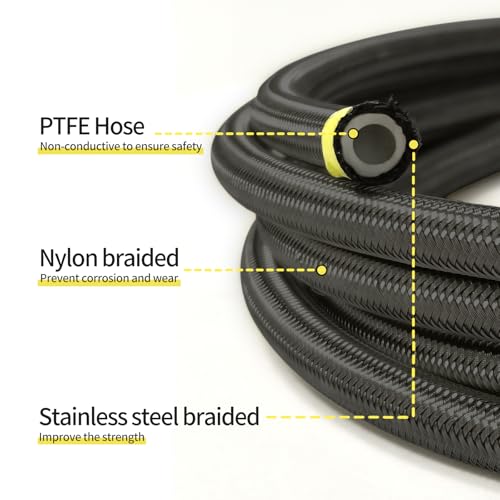 Lagogia 8AN Oil Cooler Hose, 1/2 inch Dia Nylon Braided high Pressure Fuel line Stainless Steel Rubber Hose, for Automotive, Marine Engine Tube Fuel System Hose - (3M/10FT), Black - Image 4