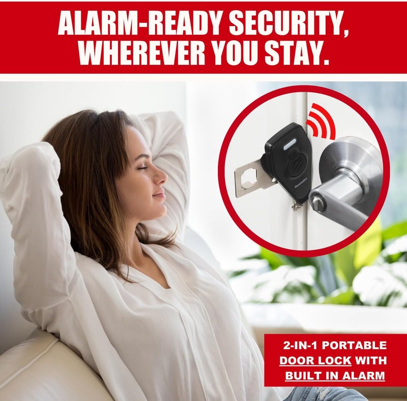 Security Man Portable Door Lock with Alarm | Hotel Door Locks for Travelers Security | Loud 130dB Door Security Device for Hotel Room, Apartment Home, & Travel Safety Inside for Women Children - Black - Image 2