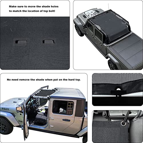 Shadeidea JT Sun Shade Top Sunshade Compatible with Jeep Gladiator Top Shade Mesh Screen Roof Cover (2018-2023)- Wind Noise UV Blocker with GrabBag Pouch -10 Year Warranty- Black -Front&Rear&Back - Image 3