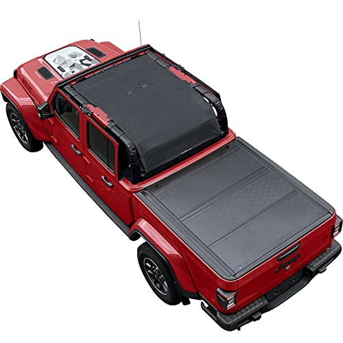 Shadeidea JT Sun Shade Top Sunshade Compatible with Jeep Gladiator Top Shade Mesh Screen Roof Cover (2018-2023)- Wind Noise UV Blocker with GrabBag Pouch -10 Year Warranty- Black -Front&Rear&Back - Image 1